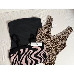 525 America Womens Top Bundle Zebra Print black Tank Tube top and Leopard 3 Pack